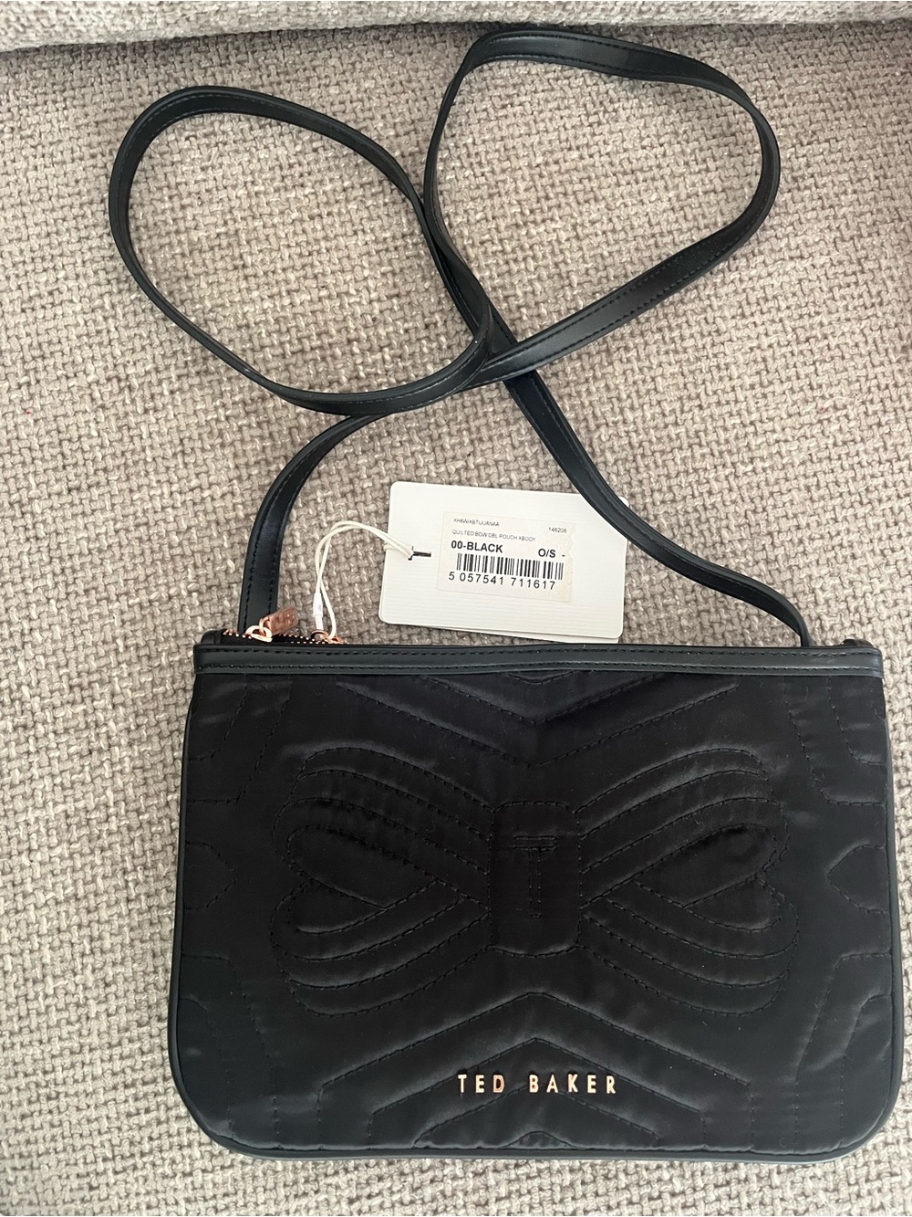 Ted Baker Black Quilted Crossbody with Rose Gold detailing